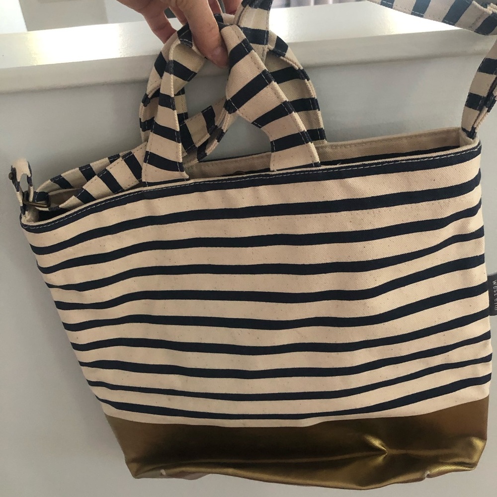 NWT BAGGU x West Elm striped tote with gold